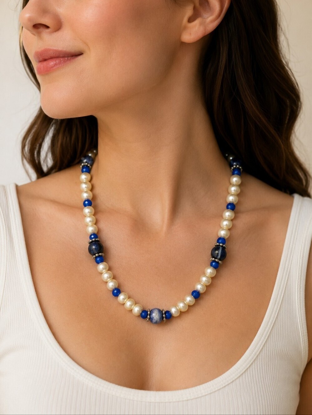 3/$30 Faux Pearl Blue Stone Beaded Bridal Necklace
